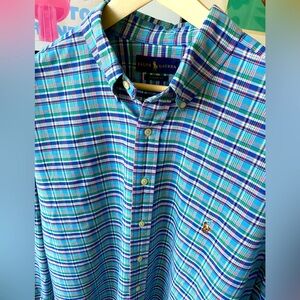 Polo Ralph Lauren Button Down Shirt L/S Woven Cotton Bright Plaid XLT Tall